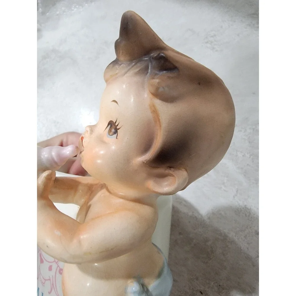 Vintage Lefton Baby Planter Wearing Diaper Kitschy Milk Pail